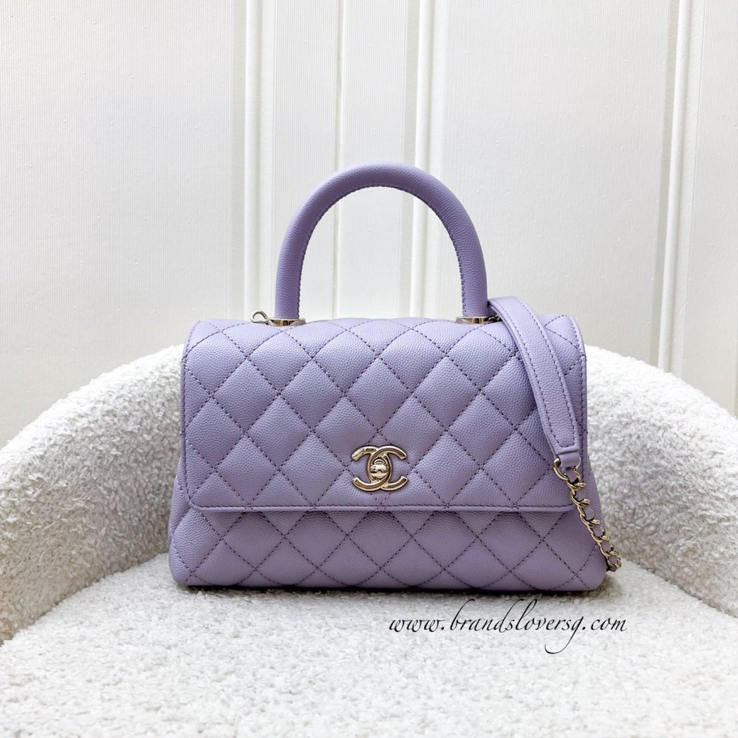 Chanel Small (24cm) Coco Handle in 24P Lilac Caviar and LGHW (Model: A92990)