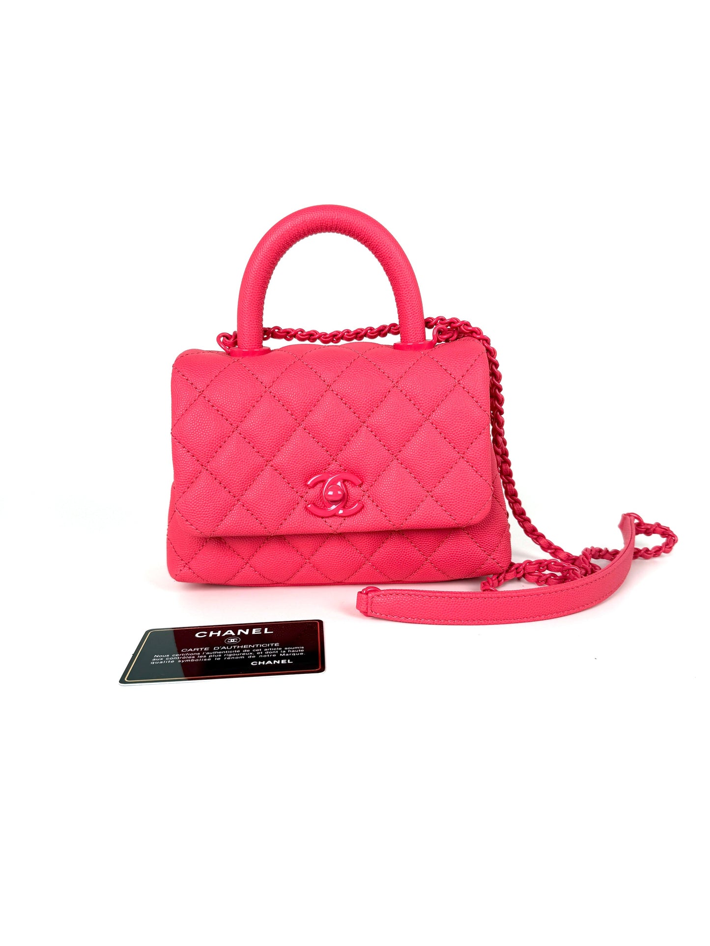 CHANEL Coco Handle Incognito Monochrome Extra Mini Pink Quilted Caviar Flap Crossbody Bag