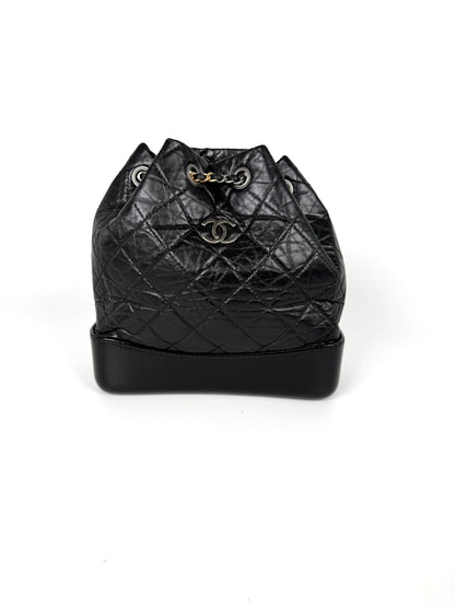 CHANEL Gabrielle Small Quilted Aged Calfskin Leather Black Backpack Bag