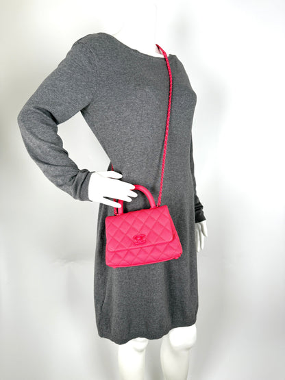 CHANEL Coco Handle Incognito Monochrome Extra Mini Pink Quilted Caviar Flap Crossbody Bag