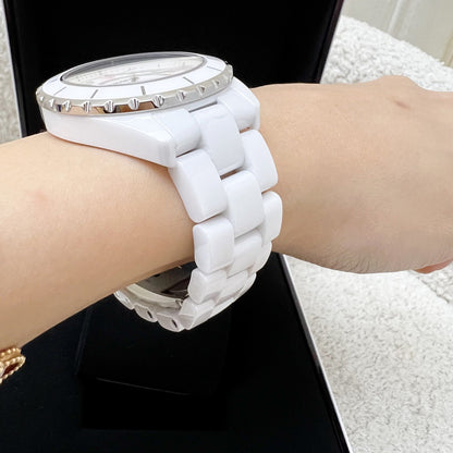 [Serviced for $1380 in Feb 2026] Chanel Limited Edition "Pink Light" J12 Watch 38mm Automatic Movement with 8 Diamonds in White Ceramic Bracelet and Steel (Model: H4864)