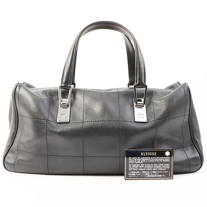 Chanel Around 2003 Made Chocolate Bar Logo Plate Top Handle Bag Black
