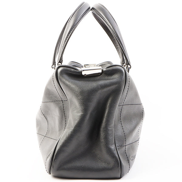 Chanel Around 2003 Made Chocolate Bar Logo Plate Top Handle Bag Black