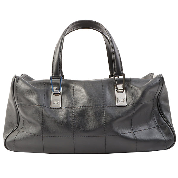 Chanel Around 2003 Made Chocolate Bar Logo Plate Top Handle Bag Black