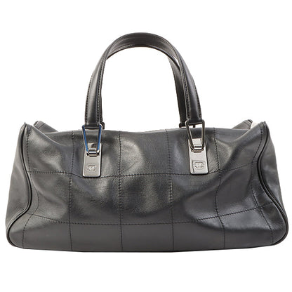 Chanel Around 2003 Made Chocolate Bar Logo Plate Top Handle Bag Black