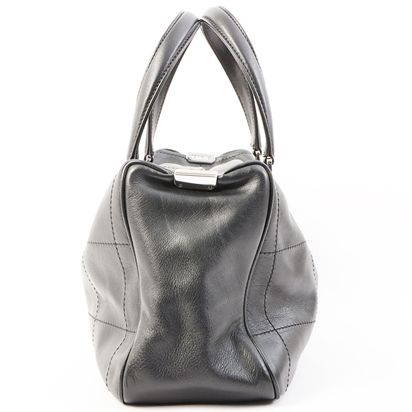 Chanel Around 2003 Made Chocolate Bar Logo Plate Top Handle Bag Black