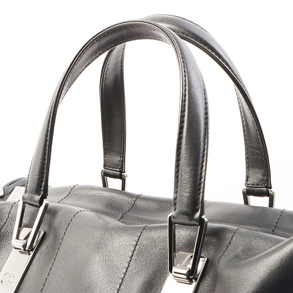 Chanel Around 2003 Made Chocolate Bar Logo Plate Top Handle Bag Black