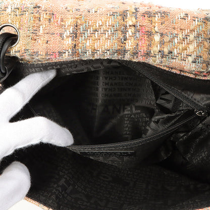Chanel Around 2005 Made Tweed Camellia Design Chain Shoulder Bag Pink/Multi