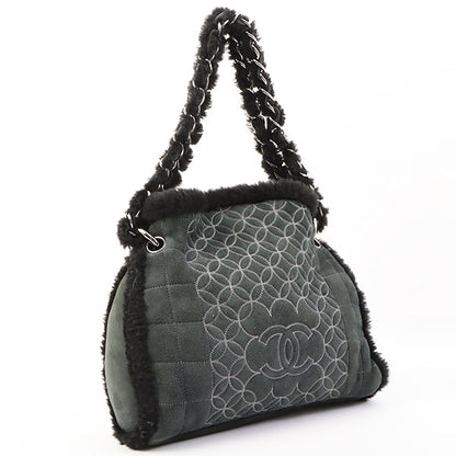 Chanel Around 2006 Made Mouton Cc Mark Stitch Shoulder Bag With Pouch Black