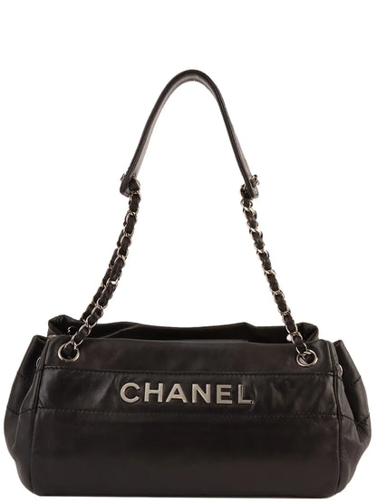 Chanel Around  Made Logo Plate Chain Shoulder Bag Black