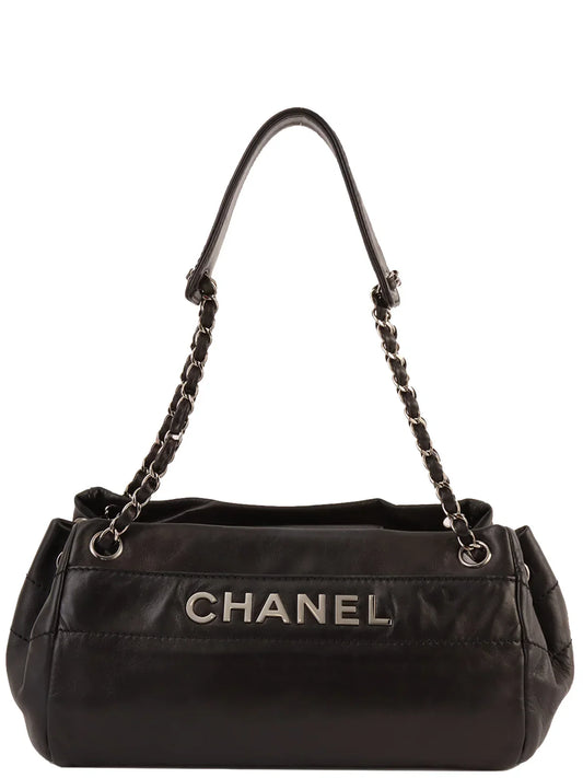 Chanel Around  Made Logo Plate Chain Shoulder Bag Black