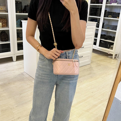 Chanel Pearl Crush Adjustable Chain Vanity in 23B Pink Lambskin and AGHW