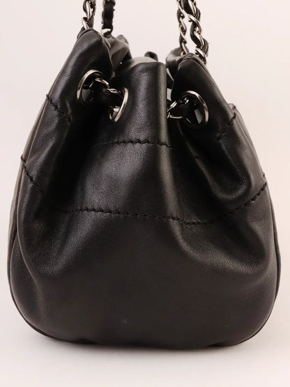 Chanel Around  Made Logo Plate Chain Shoulder Bag Black