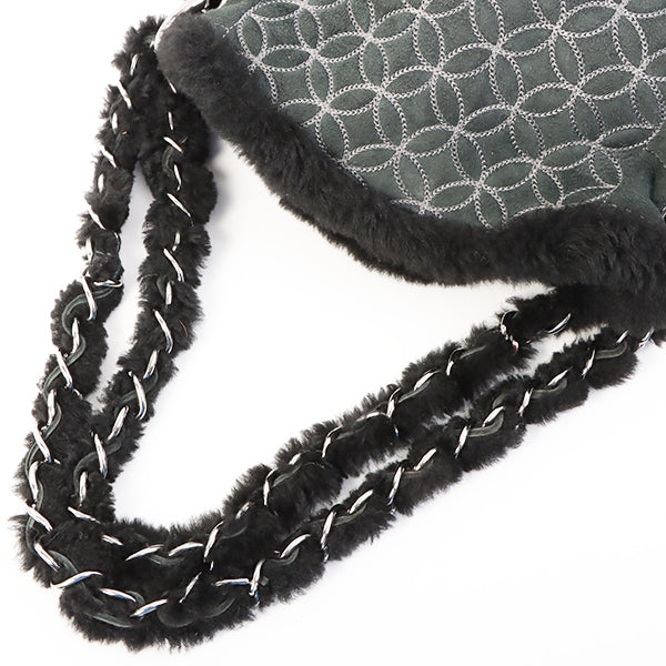 Chanel Around 2006 Made Mouton Cc Mark Stitch Shoulder Bag With Pouch Black