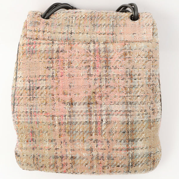 Chanel Around 2005 Made Tweed Camellia Design Chain Shoulder Bag Pink/Multi