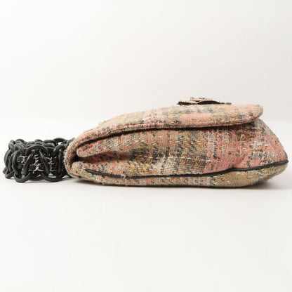Chanel Around 2005 Made Tweed Camellia Design Chain Shoulder Bag Pink/Multi