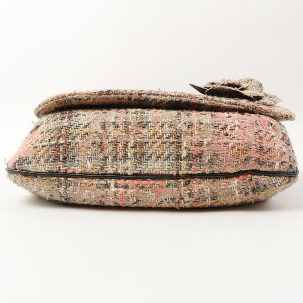 Chanel Around 2005 Made Tweed Camellia Design Chain Shoulder Bag Pink/Multi