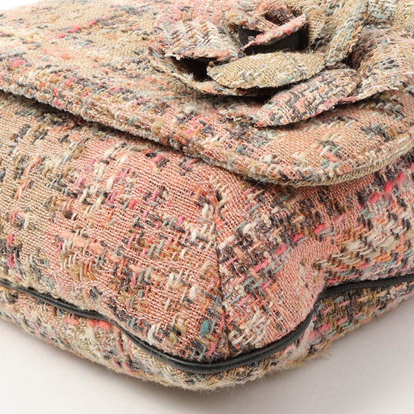 Chanel Around 2005 Made Tweed Camellia Design Chain Shoulder Bag Pink/Multi