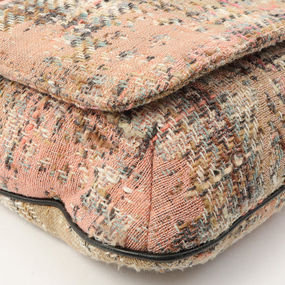 Chanel Around 2005 Made Tweed Camellia Design Chain Shoulder Bag Pink/Multi