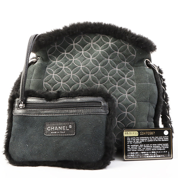 Chanel Around 2006 Made Mouton Cc Mark Stitch Shoulder Bag With Pouch Black