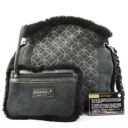 Chanel Around 2006 Made Mouton Cc Mark Stitch Shoulder Bag With Pouch Black