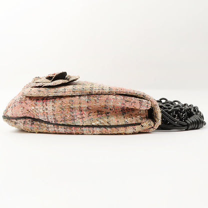 Chanel Around 2005 Made Tweed Camellia Design Chain Shoulder Bag Pink/Multi