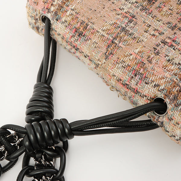 Chanel Around 2005 Made Tweed Camellia Design Chain Shoulder Bag Pink/Multi