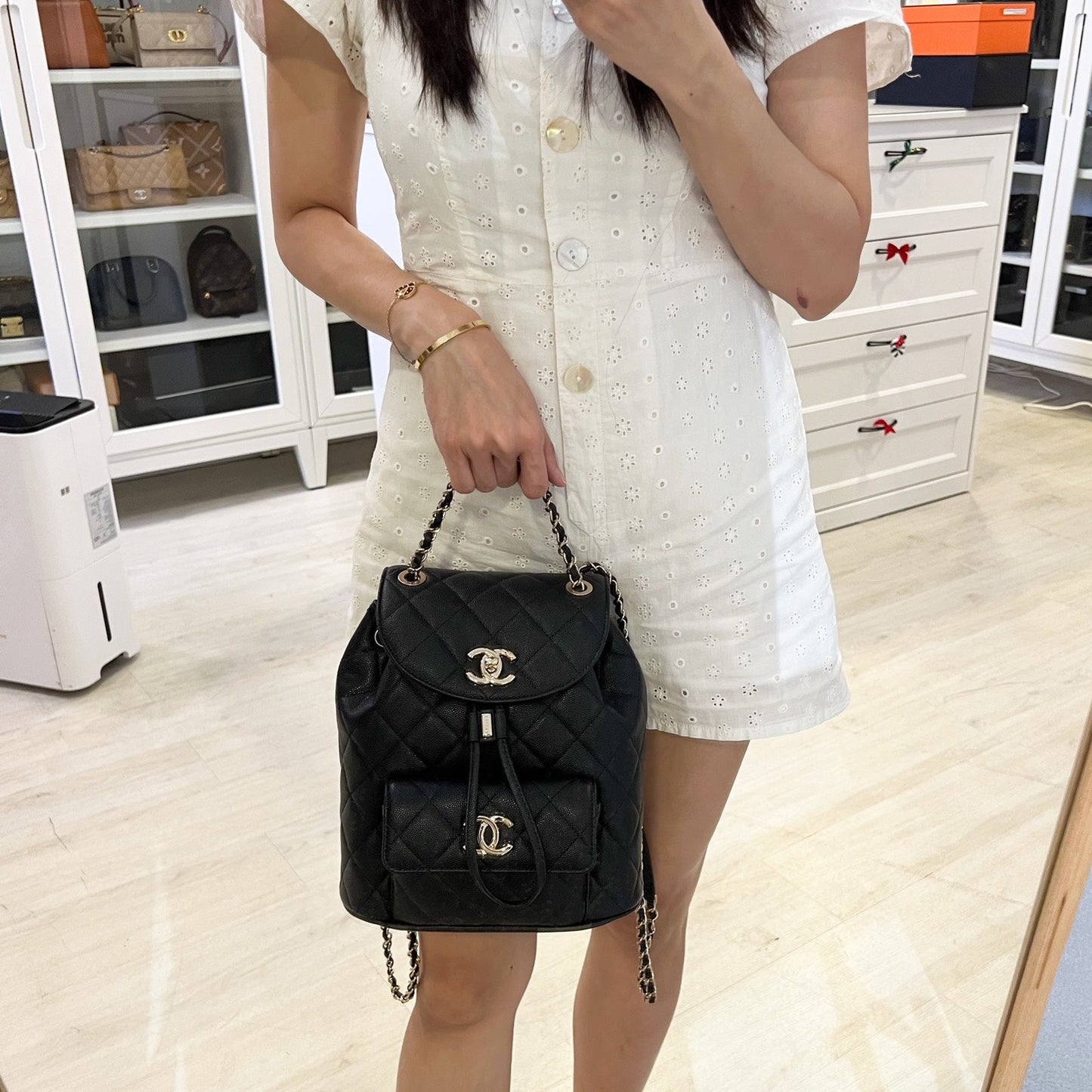 Chanel Duma Small / Medium Backpack in Black Caviar and LGHW (Model: AS1371)