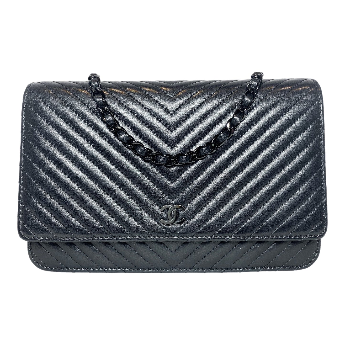 Chanel So Black Chevron Wallet on Chain