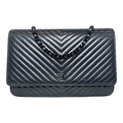 Chanel So Black Chevron Wallet on Chain