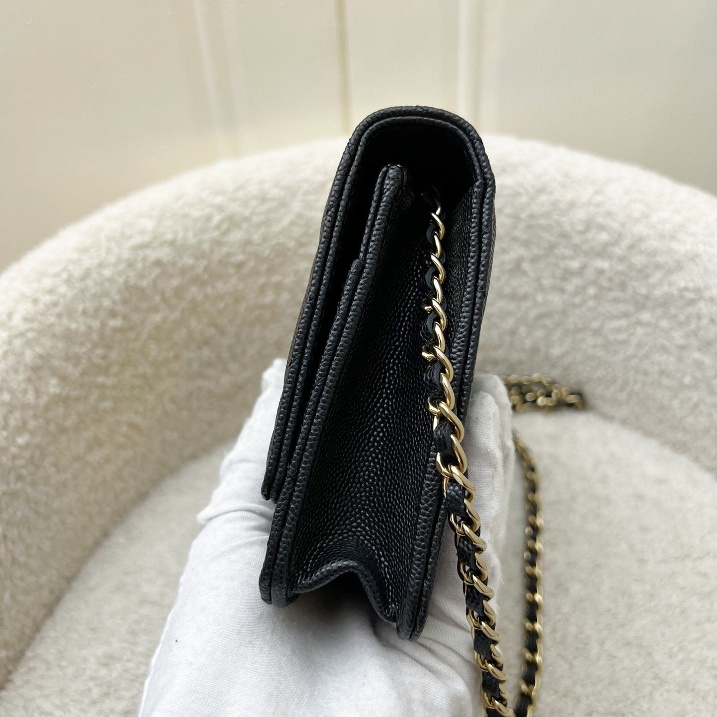 Chanel 23S Wallet on Chain WOC in Black Caviar, Diamantes Studded Logo and SHW (Model: AP3336)