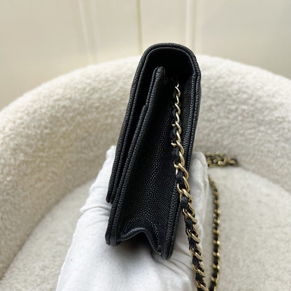 Chanel 23S Wallet on Chain WOC in Black Caviar, Diamantes Studded Logo and SHW (Model: AP3336)