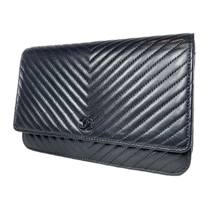 Chanel So Black Chevron Wallet on Chain