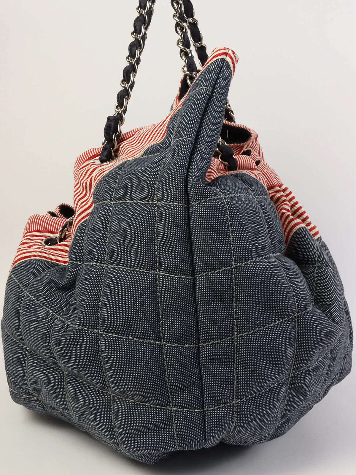 Chanel Around  Made Denim Cc Mark Stitch Tote Bag Indigo/Red