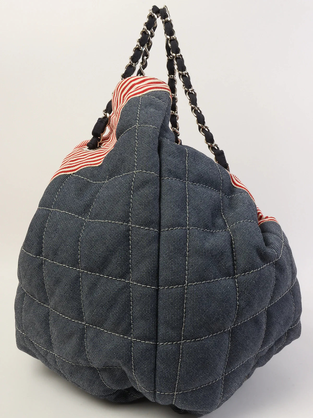 Chanel Around  Made Denim Cc Mark Stitch Tote Bag Indigo/Red