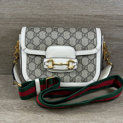 Gucci GG Supreme Monogram Web Mini Horsebit 1955 Shoulder Bag - Beige Mystic White