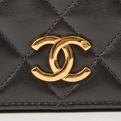 Chanel Around 1998 Made Full Flap Cc Mark Plate Chain Bag Black