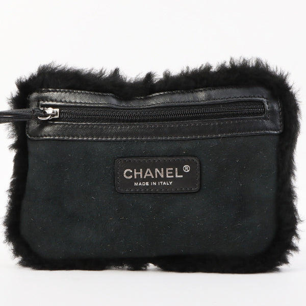 Chanel Around 2006 Made Mouton Cc Mark Stitch Shoulder Bag With Pouch Black