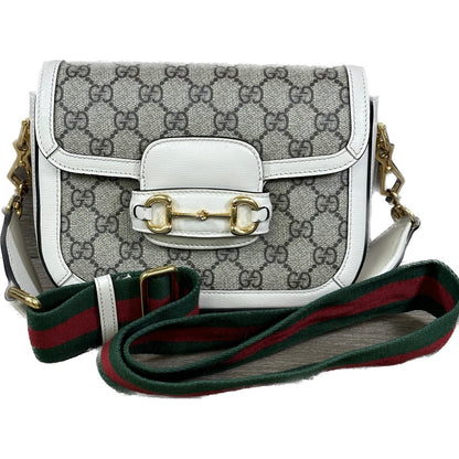 Gucci GG Supreme Monogram Web Mini Horsebit 1955 Shoulder Bag - Beige Mystic White