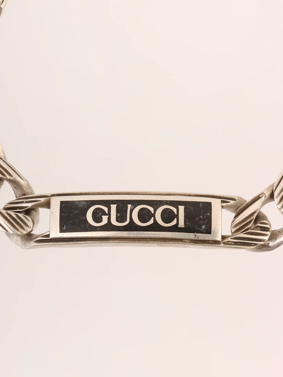 GUCCI 925 Logo Plate Chain Bracelet Silver