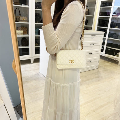 Chanel Seasonal Wallet on Chain WOC in White Lambskin and GHW (Model: AP3102)