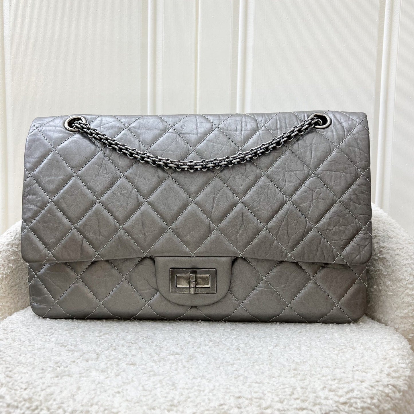 Chanel 2.55 Reissue 227 Maxi Flap in Silver Calfskin and RHW