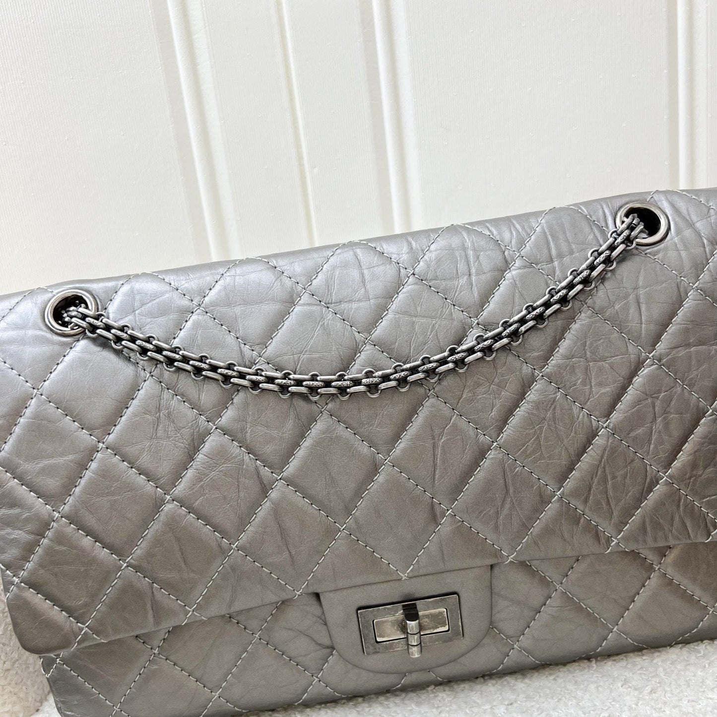 Chanel 2.55 Reissue 227 Maxi Flap in Silver Calfskin and RHW