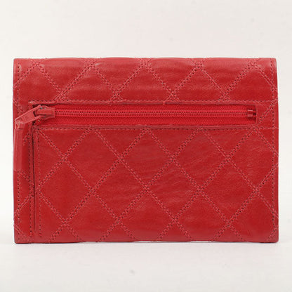 Chanel Around 1990 Made Bicolore Stitch Mini Cc Mark Plate Wallet Red