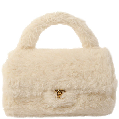 Chanel Around 1992 Made Fur Classic Flap Top Handle Bag Off White