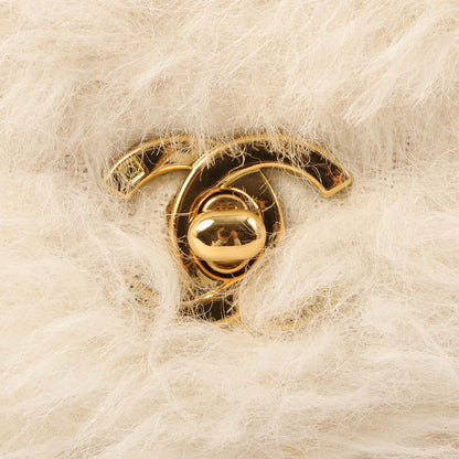 Chanel Around 1992 Made Fur Classic Flap Top Handle Bag Off White