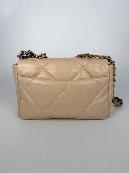 CHANEL 19 2020 Medium Beige Goatskin Gold Hardware Flap Bag