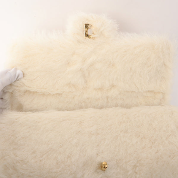 Chanel Around 1992 Made Fur Classic Flap Top Handle Bag Off White