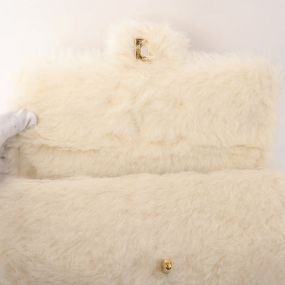 Chanel Around 1992 Made Fur Classic Flap Top Handle Bag Off White