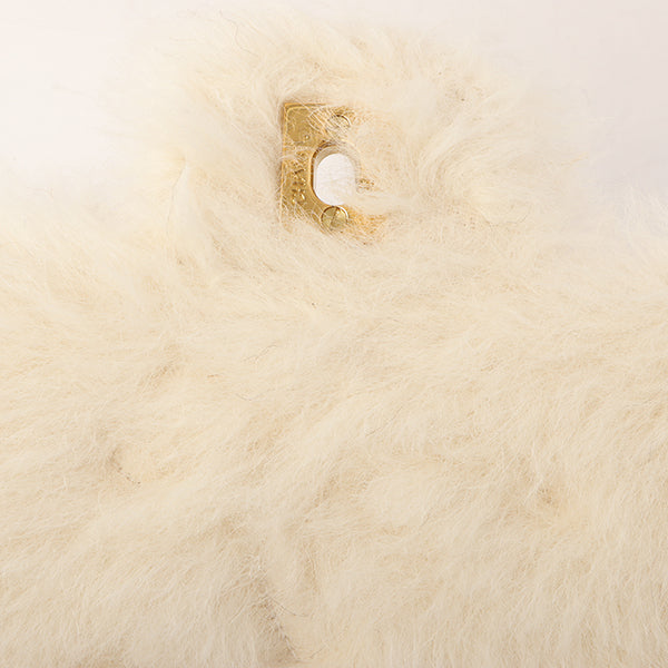 Chanel Around 1992 Made Fur Classic Flap Top Handle Bag Off White